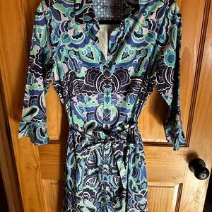 Robert Graham Blue, Navy & Mint Floral Shirt Dress